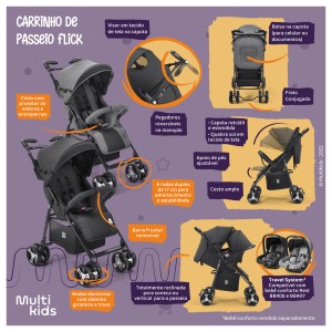 Carrinho Passeio Flick Multikids Baby Preto Com Cinza-BB445-59103