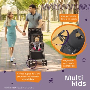 Carrinho Passeio Flick Multikids Baby Preto Com Cinza-BB445-66303