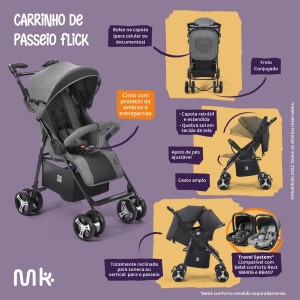 Carrinho Passeio Flick Multikids Baby Preto Com Cinza-BB445-95994