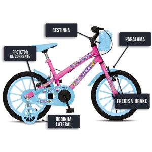 Bicicleta Infantil Aro 16 Aurora Fest Rosa Neon-115805-72582