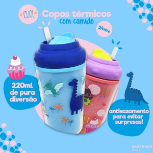 Copo Térmico Com Canudo De Silicone Cool Azul 24m+-BB034-70788