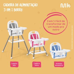 Cadeira De Alimentação 3 Em 1 Berry Multikids Baby Rosa-BB390-66505