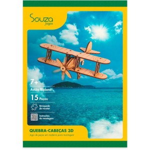 Quebra-cabeca Madeira Aviao Biplano 3d 15pcs-115596-59702