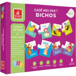 Quebra-cabeca Madeira Cade Meu Par? Bichos 18pcs-115571-21492