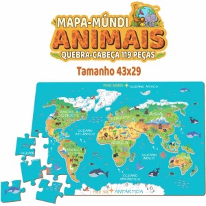 Quebra-cabeca Madeira Mapa Mundi Animais 119pcs-115226-20527