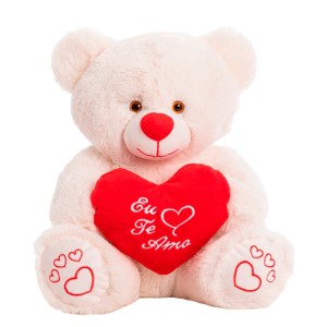 Urso De Pelúcia Eu Te Amo Pessego 35cm Sentado-450