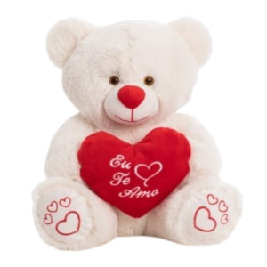 Urso Pelúcia Eu Te Amo Branco 28cm Sentado