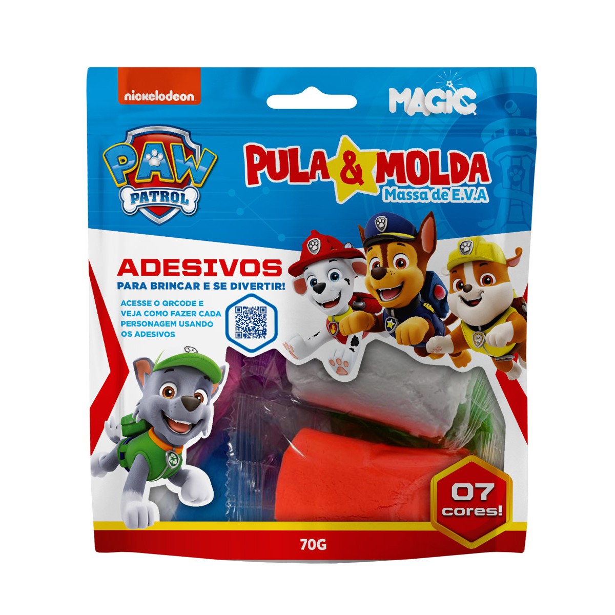 Massa Eva Pula & Molda 7 Cores Sortidas - 70g - Patrulha Canina Meninos-7899550902468