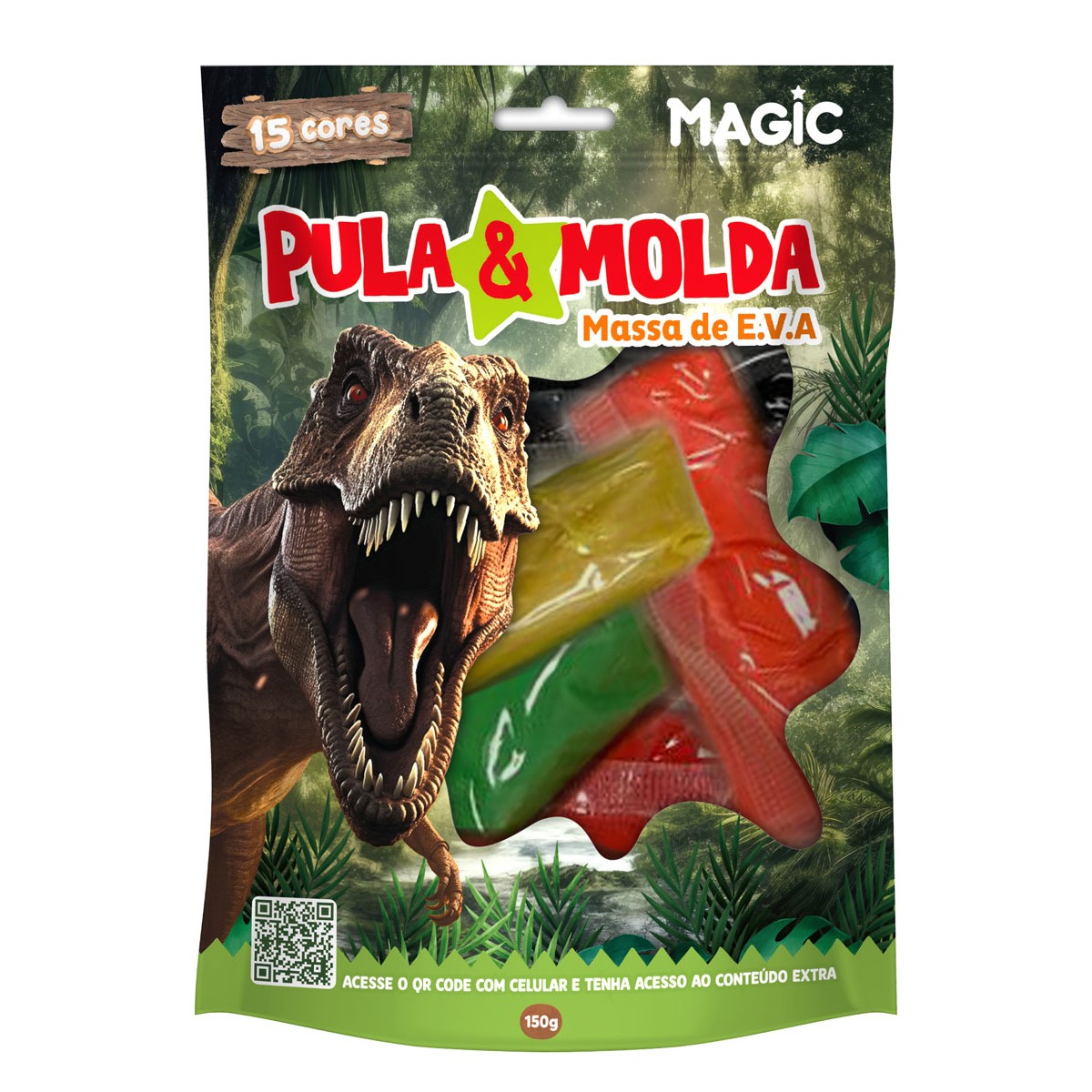 Massa Pula & Molda 15 Cores Sortidas - 150g - Dino-7899550903038