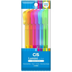 Caneta Marca Texto Cis Lumini Lite 6 Cores Neon