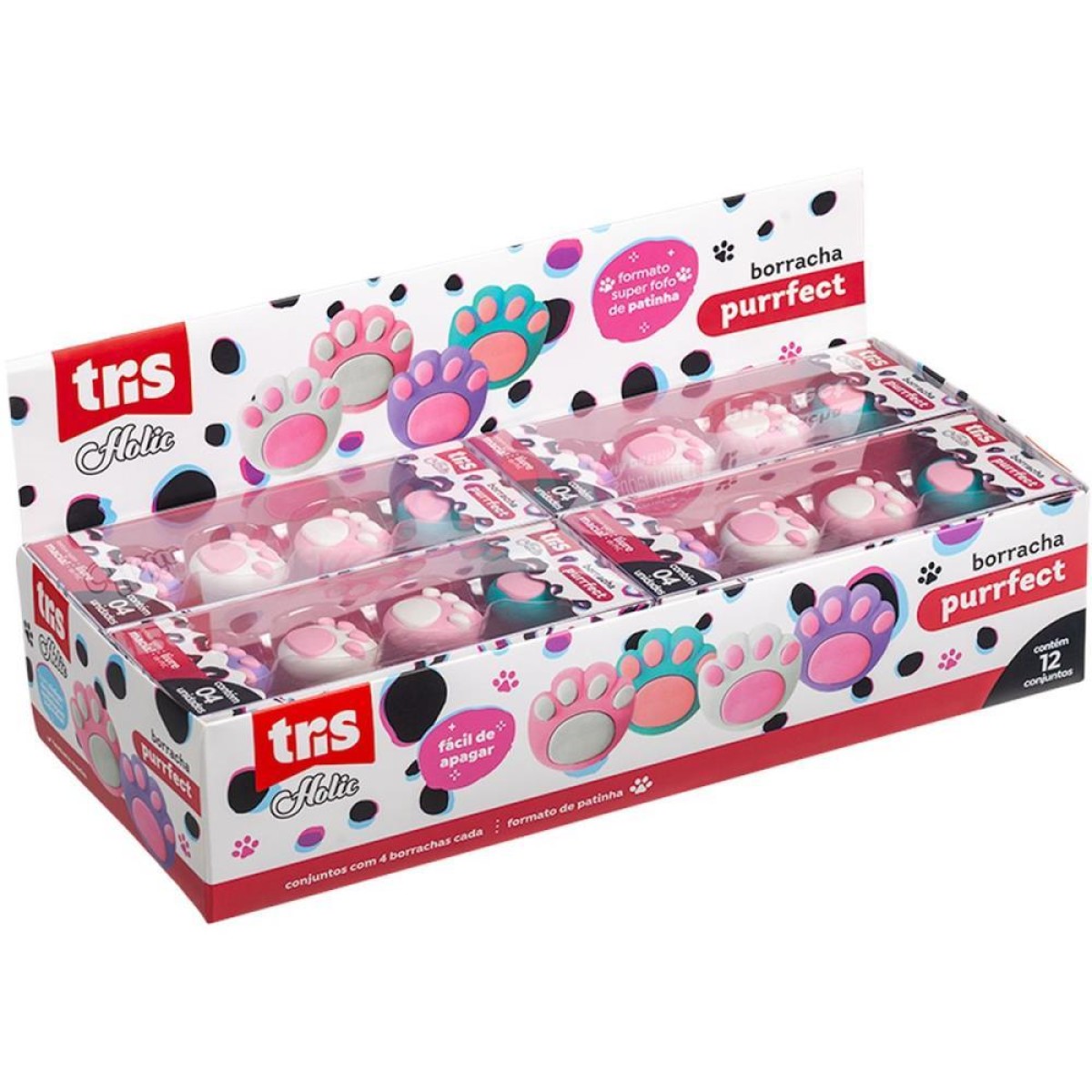 Borracha Decorada Tris Purrfect 4cores 12x4unid-116820-36550