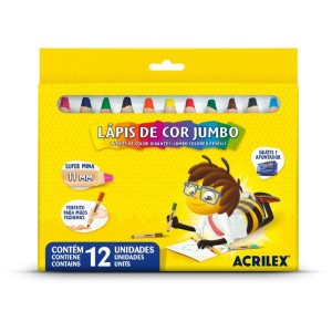 Lapis De Cor Jumbo 12 Cores C/apontador Mina 11mm