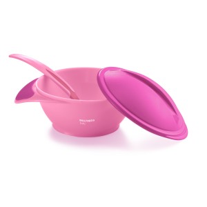 Prato Fundo Com Colher Termossensivel Funny Meal Rosa-BB1122-86140