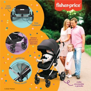 Carrinho 2 Em 1 Moisés Fisher-price Jazz Preto Com Cinza-BB432-85799