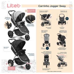 Carrinho Jogger Sway Litet Cinza Com Preto-BB373-40088