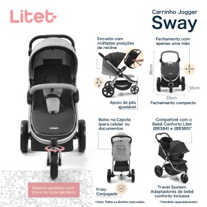 Carrinho Jogger Sway Litet Cinza Com Preto-BB373-44435