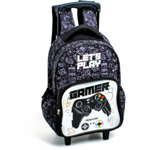 Mochila Infantil Com Rodinha Gamer Bolso Frontal Md Pt-118103-20462