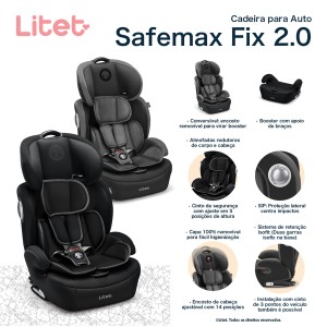 Cadeira Para Auto 9-36 Kg Isofit Litet Safemax Fix 2.0 Cinza - Bb460-BB460-44379