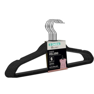Cabide Veludo Preto Infantil C/6 Unid-118445-43446
