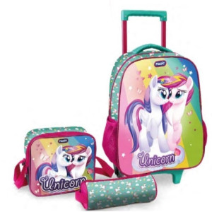 Mochila De Rodinhas Com Estojo E Lancheira - Casal De Unicórnios-7908312123154-526