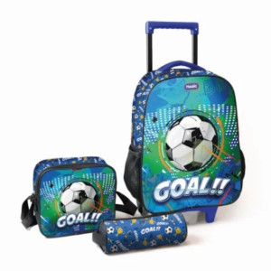 Mochila De Rodinhas Com Estojo E Lancheira - Goal