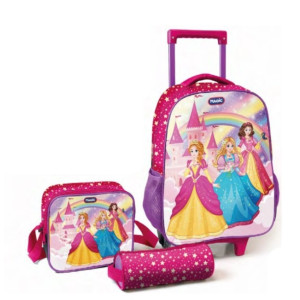 Mochila De Rodinhas Com Estojo E Lancheira - Princesas-7908312123192-529