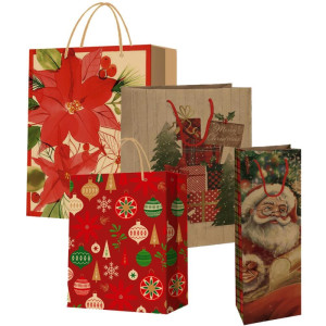 Sacola Para Presente Natal Kraft Decorada 45x33x10cm