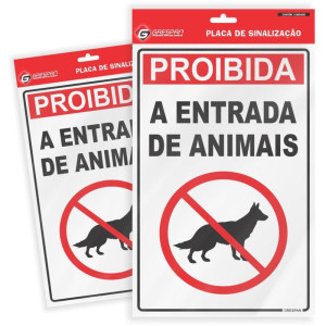 Placa De Sinalizacao Proibido Animais 16x25cm.-118572-30484