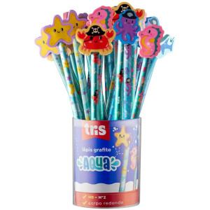 Lapis Preto Redondo Decorado Tris Aqua C/topo Silicone 4mod-117246-81203