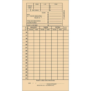 Impresso Cartao De Ponto Mensal Ta Palha 85x179mm-120334-41289