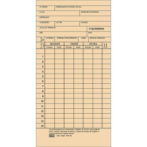 Impresso Cartao De Ponto Mensal Ta Palha 85x179mm