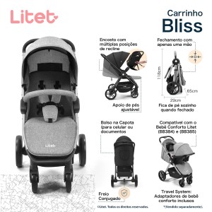 Bb368 - Carrinho Passeio Bliss Litet Preto Com Cinza-BB368-72048