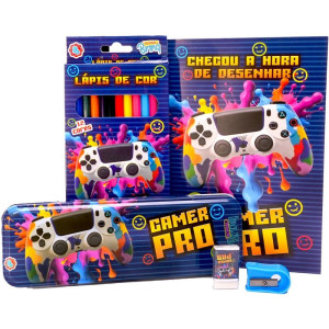 Kit Escolar Dino/gamer Colorir C/estojo(s)-118695-38079