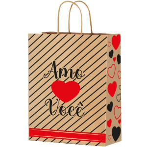 Sacola De Papel G 33x26x17cm Amo Voce Amor 04x25