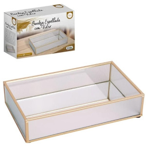 Bandeja Espelhada Com Vidro 24 X 14 Cm