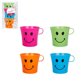 Canecas Plásticas Com Expressões Kit Com 4 Peças Coloridas