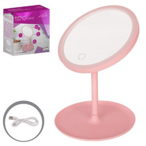 Espelho Redondo Com Led E Suporte Usb 28 X 18 Cm