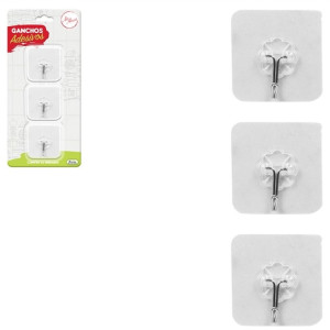 Gancho Adesivo Formato Quadrado Com 3 Peças