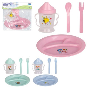 Kit Refeição Infantil Plástico Com 4 Peças