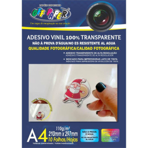Papel Fotografico Inkjet A4 Vinil Adesivo Transp. 110g