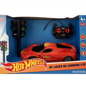 Carrinho R/c 1:16 Hot Wheels Luzes De Corrida - Vermelho