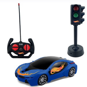 Carrinho R/c 1:16 Hot Wheels Luzes De Corrida - Azul-BR2447-443-42022