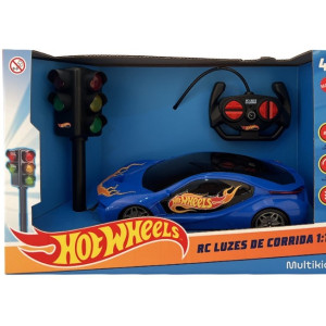 Carrinho R/c 1:16 Hot Wheels Luzes De Corrida - Azul