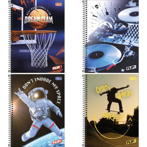 Caderno 10x1 Capa Dura Flip+ 200 Folhas Masculino-121930-38420