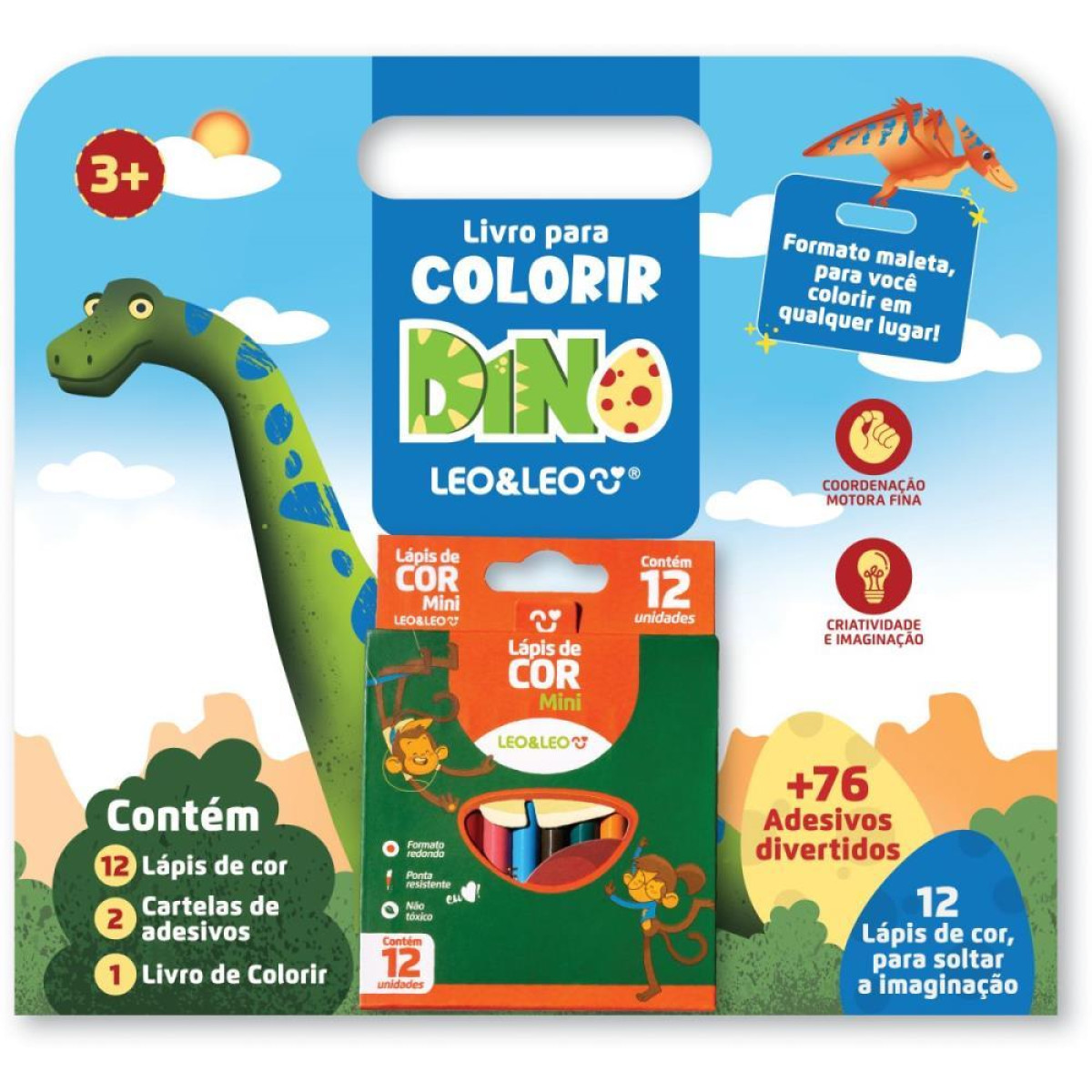 Livro Infantil Colorir Dino 12 Lapis+adesivos-119106-81693