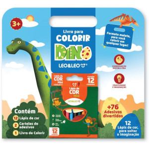 Livro Infantil Colorir Dino 12 Lapis+adesivos