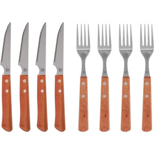 Talher Jogo Inox Cabo De Madeira 8pcs