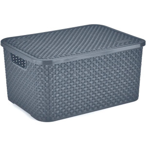 Caixa Plastica Multiuso Rattan C/ Tampa Chumbo Gd 16l.-119153-66431