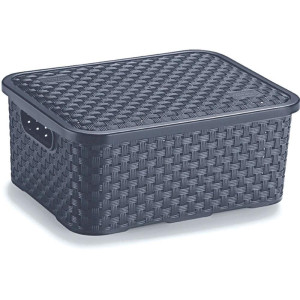 Caixa Plastica Multiuso Rattan C/ Tampa Chumbo Pq 4l.-119152-32174