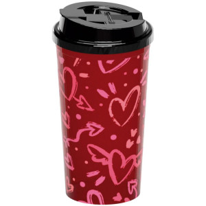 Copo Decorado Coracoes C/ Tampa 600ml